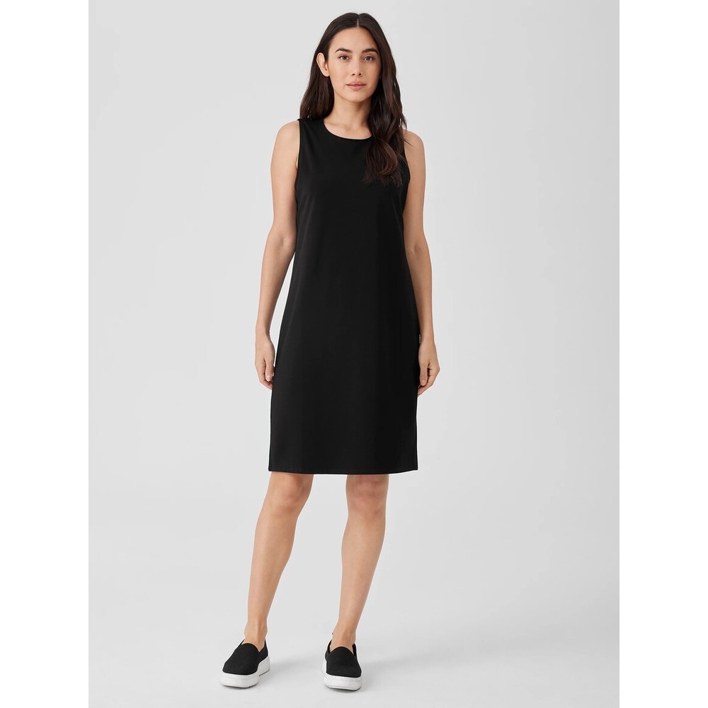 Eileen Fisher Organic Cotton Stretch Jersey Knit Tank Dress S Black Sleeveless